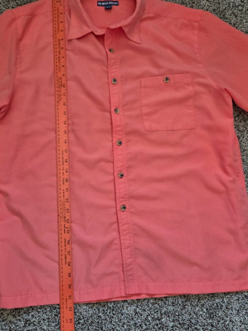 West Marine Button Up Shirt Mens XL Orange Cotton Short Sleeve Pocket Performanc - Picture 3 of 6